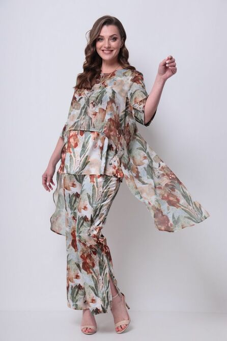 Брюки, Блуза Michel Chic 1287 бежевый-зеленый