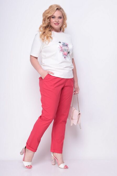 Костюм брючный Michel Chic 1301 белый-розовый