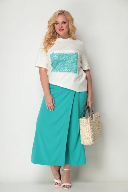 Костюм брючный Michel Chic 1304/1 молоко-бирюза