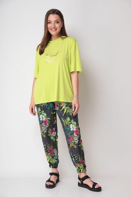 Костюм брючный Michel Chic 1230 салатовый-черный