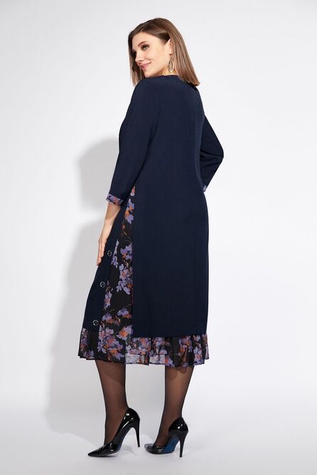 Вечернее платье Милора-Стиль 758 синий+цветы