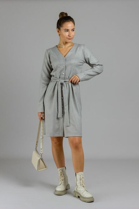 Повседневное платье Mirolia 1059 бежевая-гусиная-лапка