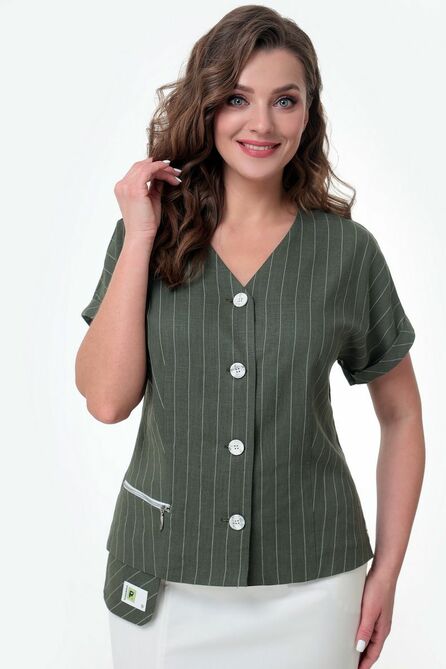 Юбочный костюм Мишель стиль 1042 хакки+молочный