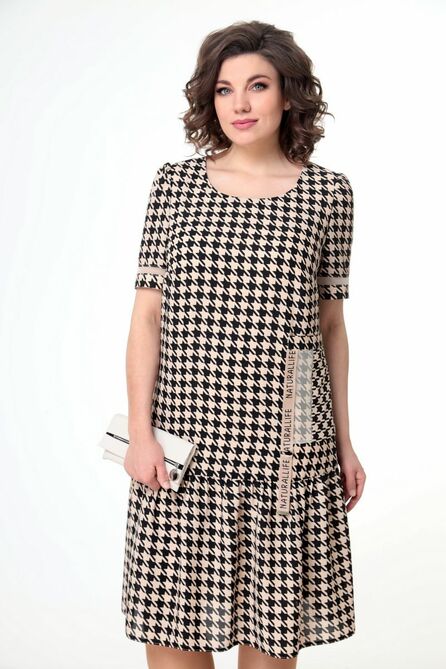 Повседневное платье Мишель стиль 1056 черно-бежевый