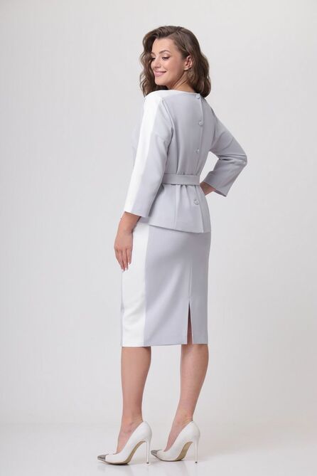Костюм с блузкой Мишель стиль 1066 серо-белый
