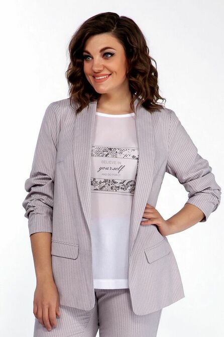 Брюки, Блуза, Жакет Olga Style С-614 серый+полоска