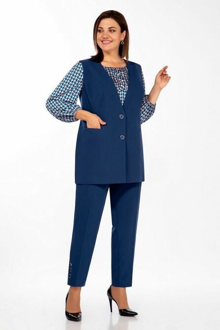 Брюки, Блуза, Жилет Olga Style С-760 синий