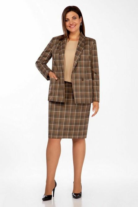 Блуза, Юбка, Жакет Olga Style С-762 карамель_клетка