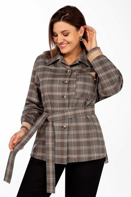 Брюки, Блуза Olga Style С-766 серая_клетка