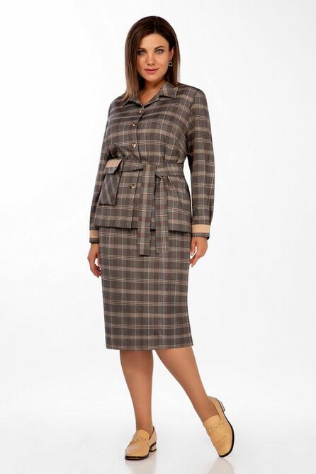 Костюм с блузкой Olga Style С-767 серая_клетка