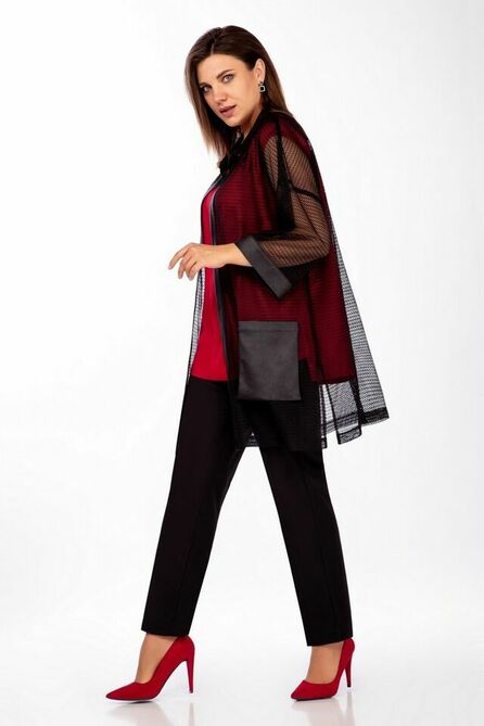 Кардиган, Брюки, Блуза Olga Style С-772 черный-красный