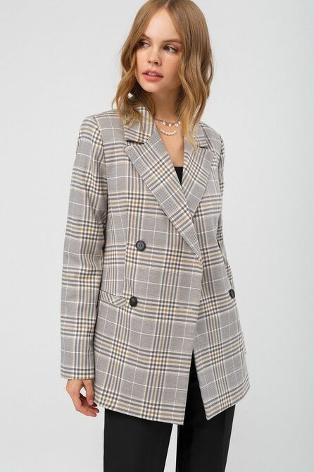 Костюм брючный PIRS 3145 серо-молочная_клетка+черный