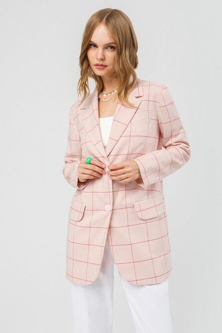 Костюм брючный PIRS 3365 розовая_клетка-белый