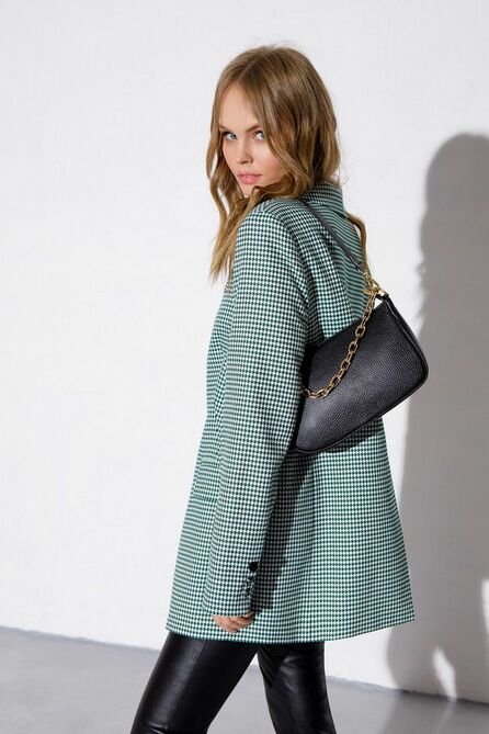 Костюм брючный PIRS 3804 бело-зеленая-_клетка+черный