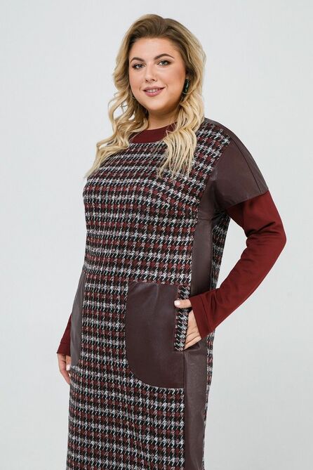 Платье, Джемпер Pretty 2058 бордо_серый_клетка