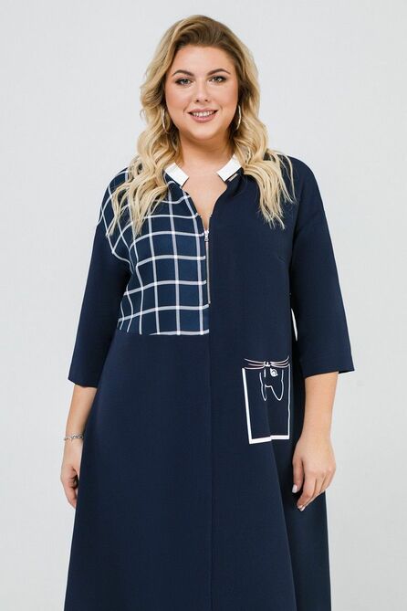 Повседневное платье Pretty 2082 темно-синий_белый