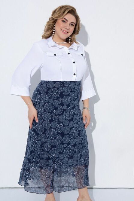 Повседневное платье Pretty 2215 белый-темно-синий