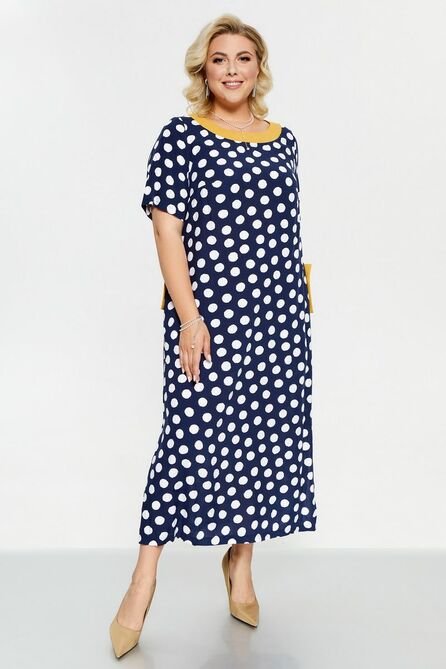 Плательный комплект Pretty 2241 синий_горох-горчица Плательный комплект Pretty 2241 синий_горох-горчица