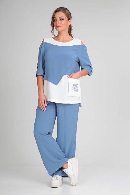 Брюки, Блуза Ришелье 887 голубой