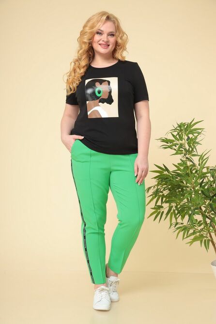 Кардиган, Брюки, Джемпер Romanovich style 3-2351 черно-белый+зеленый