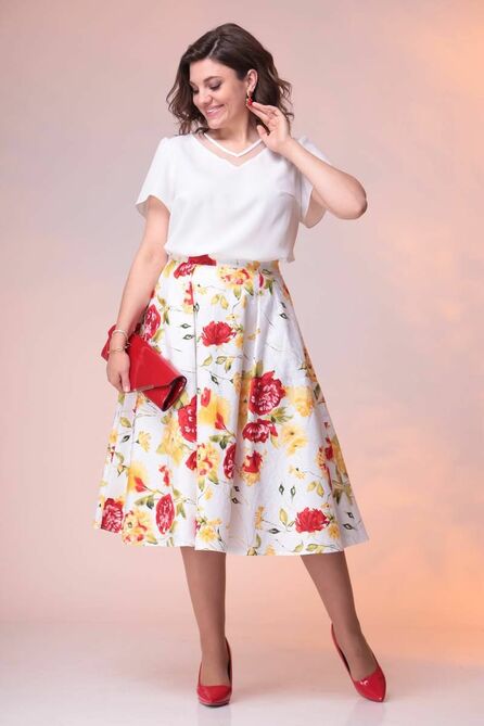 Костюм с блузкой Romanovich style 2-2389 белый/красно-желтый Костюм с блузкой Romanovich style 2-2389 белый/красно-желтый