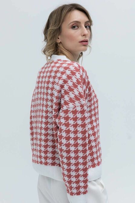 Кардиган Romgil 691ПТЗ белый,темно-коралловый