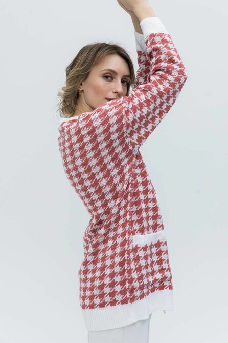 Кардиган Romgil 692ПТЗ белый,темно-коралловый