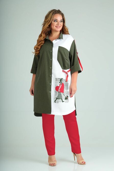 Кардиган, Брюки SandyNa 13591 хаки-красный