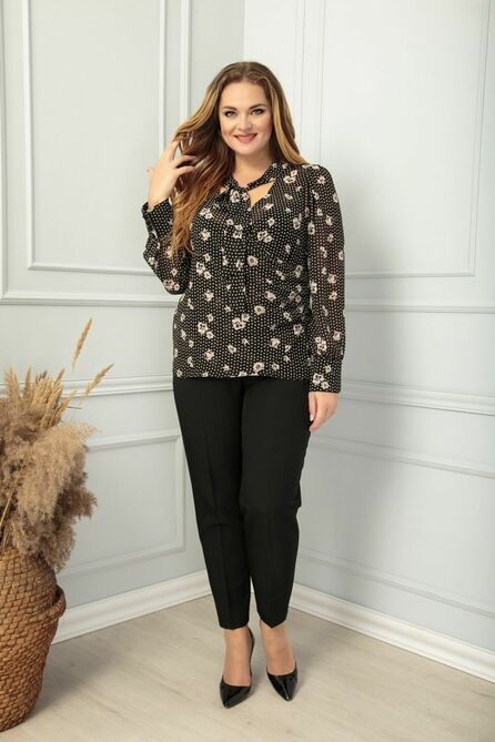 Блузка SandyNa 13812 черный_цветы