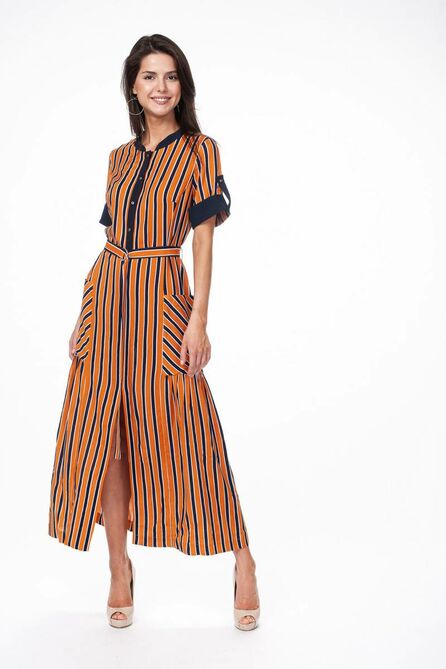 Повседневное платье Stilville 19С1621 рыжий,синий