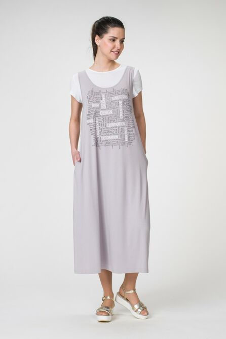 Повседневное платье Stilville 17С1350 серый,белый