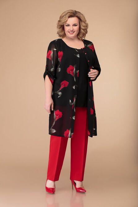 Кардиган, Брюки, Топ Svetlana Style 970 красный-цветы