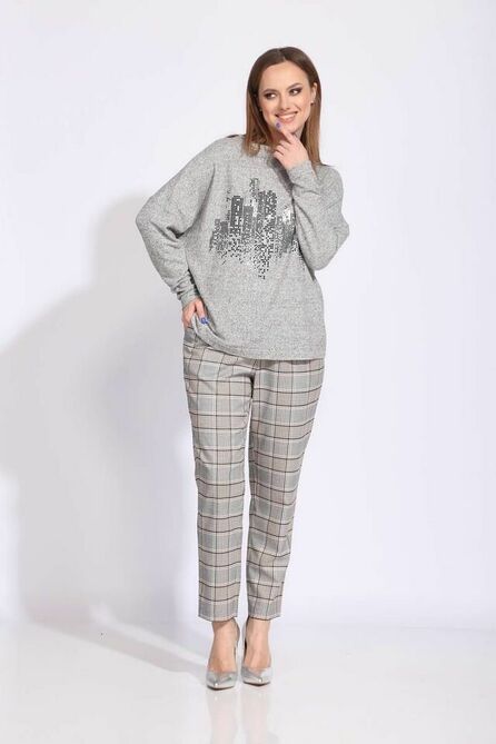 Костюм брючный ТАиЕР 1050+1060 серый+клетка