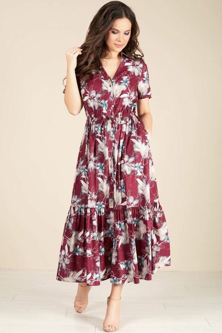 Повседневное платье Teffi style L-1412 бордовый Повседневное платье Teffi style L-1412 бордовый