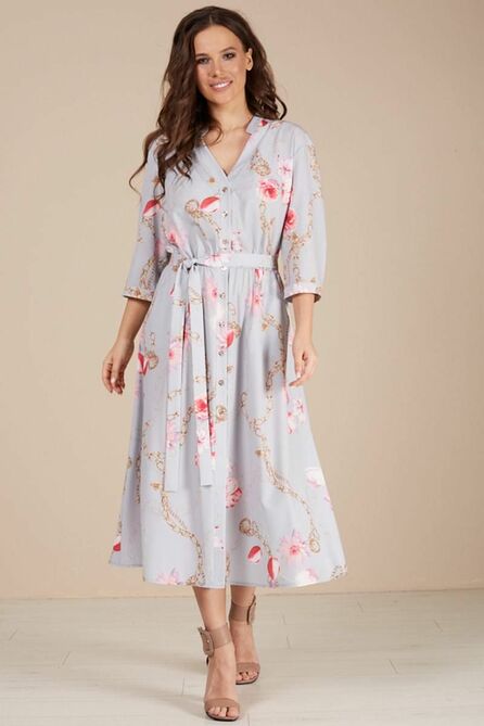 Повседневное платье Teffi style L-1387 серый+цепи Повседневное платье Teffi style L-1387 серый+цепи