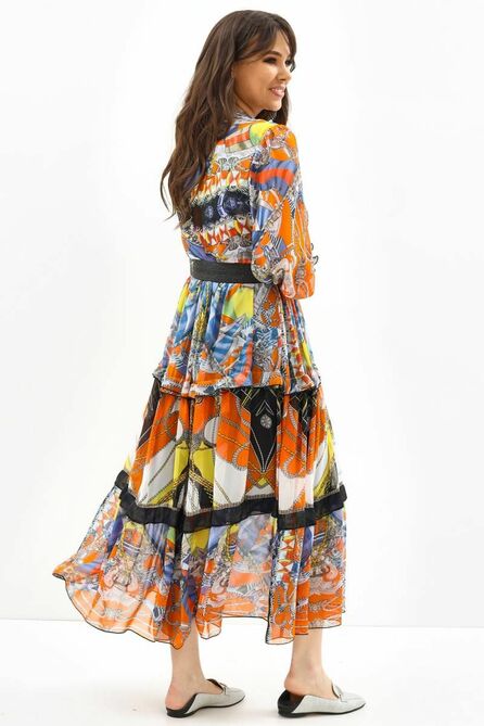 Повседневное платье Teffi style L-1551 оранжевый_принт Повседневное платье Teffi style L-1551 оранжевый_принт