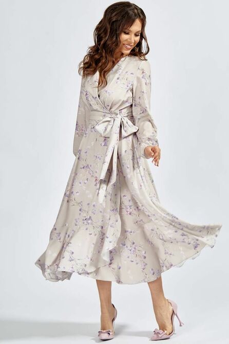 Вечернее платье Teffi style L-1446 тюльпаны_на_серебристо-сером