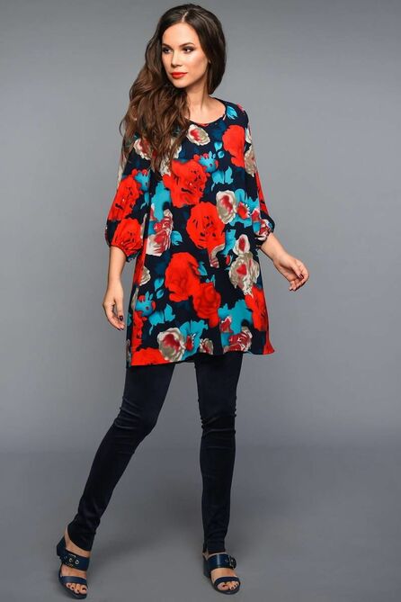 Блузка Teffi style L-1343 красные_розы Блузка Teffi style L-1343 красные_розы