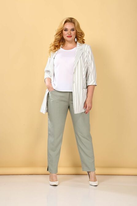 Брюки, Блуза, Жакет Тэнси 331 оливковый/крупная_полоска