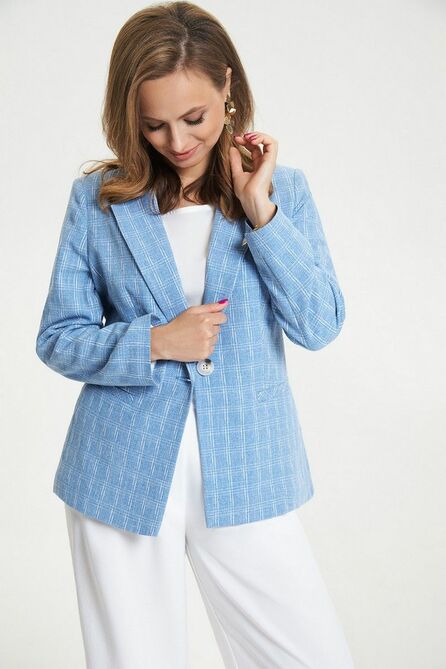 Костюм брючный TEZA 2661 голубой_клетка-белый