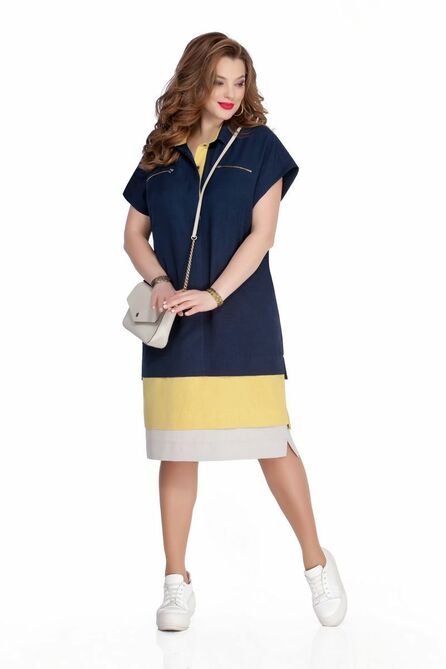 Повседневное платье TEZA 906 синий+желтый