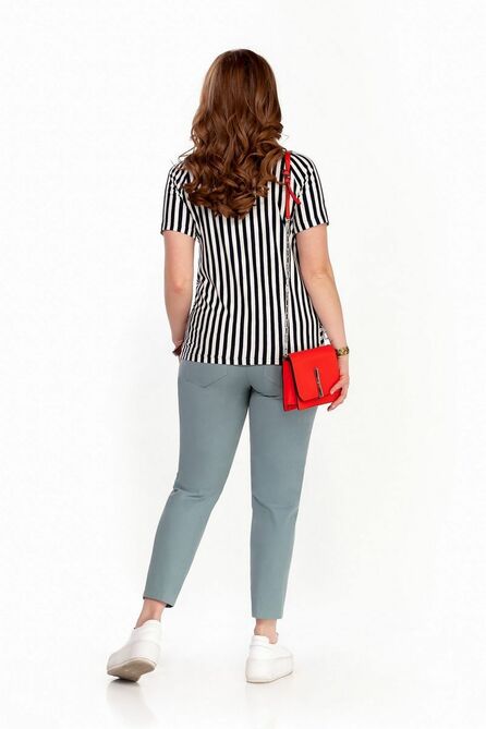 Брюки, Блуза TEZA 1252 черно_белый-мох