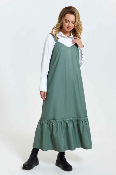 Повседневное платье TEZA 2679 мох-белый