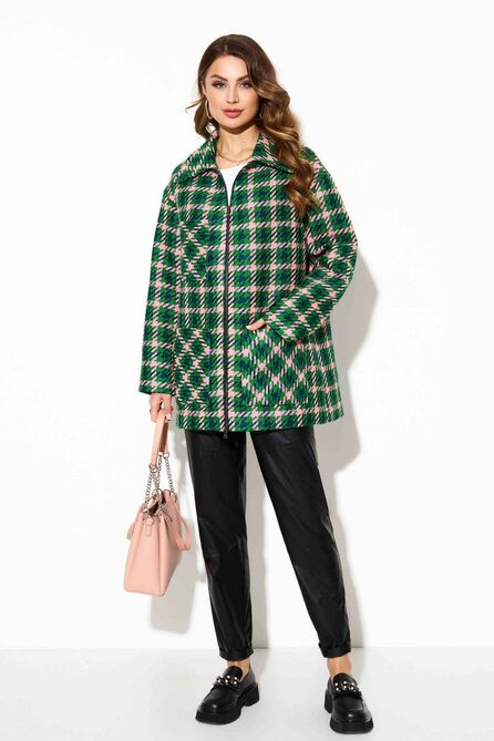 Пальто TEZA 3783 зеленый_клетка