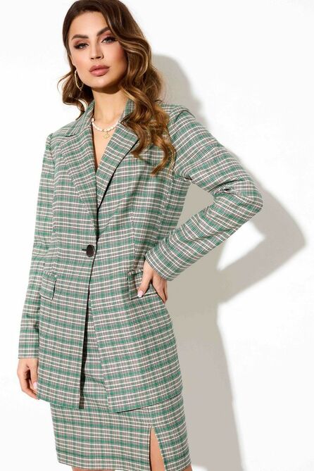Юбочный костюм TEZA 3787 зеленый_клетка
