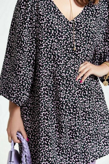 Блузка TEZA 3918 черный_цветы