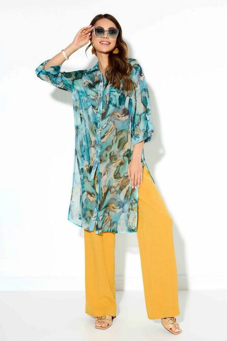 Костюм брючный TEZA 3946 малахит+горчица