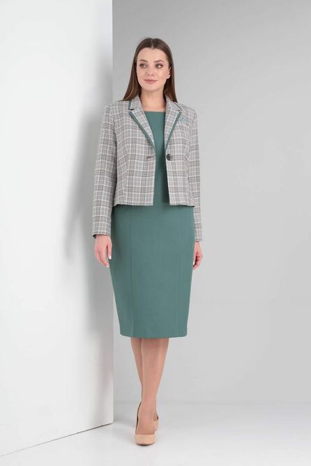 Плательный комплект Vilena 750 серая_клетка+малахит