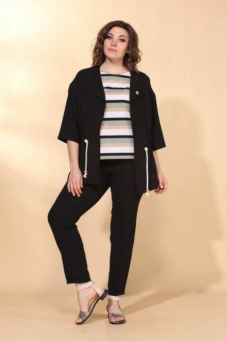 Кардиган, Брюки, Блуза Vilena 584 черный+цветная_полоска