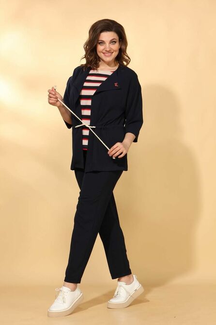 Кардиган, Брюки, Блуза Vilena 584 темно-синий+полоска